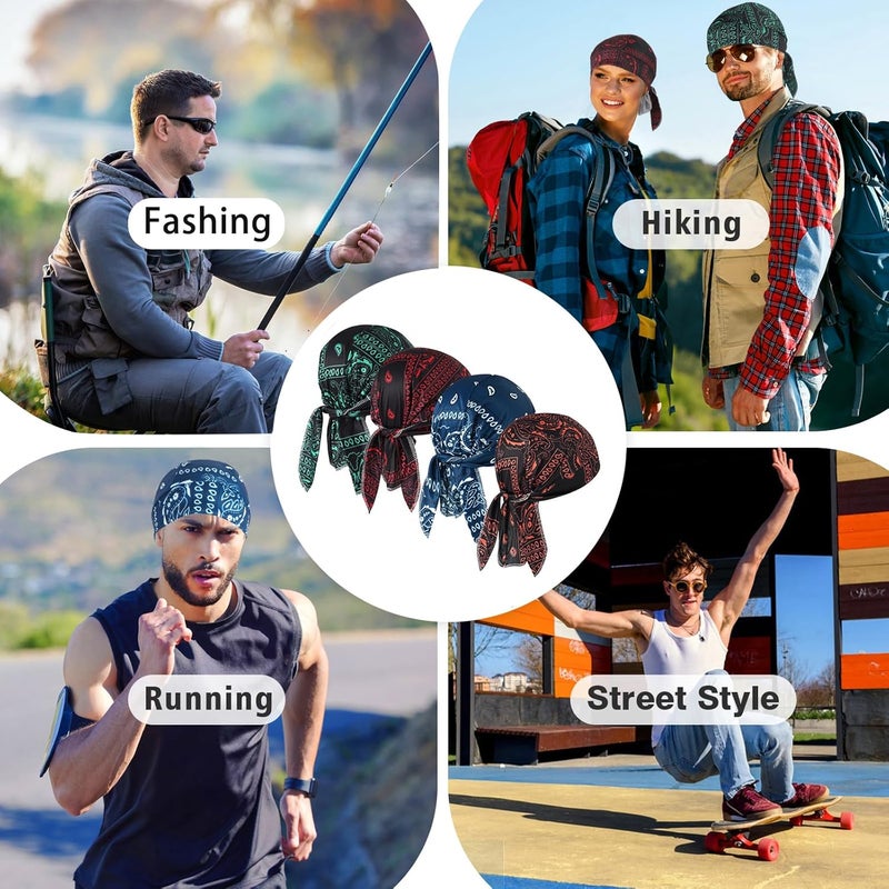 DOCILA 4 Pcs Do Rags Skull Caps for Men Fashion Sweat Wicking Helmet Liner Beanie Breathable Motorcycle Cycling Sports Cap - Image 5